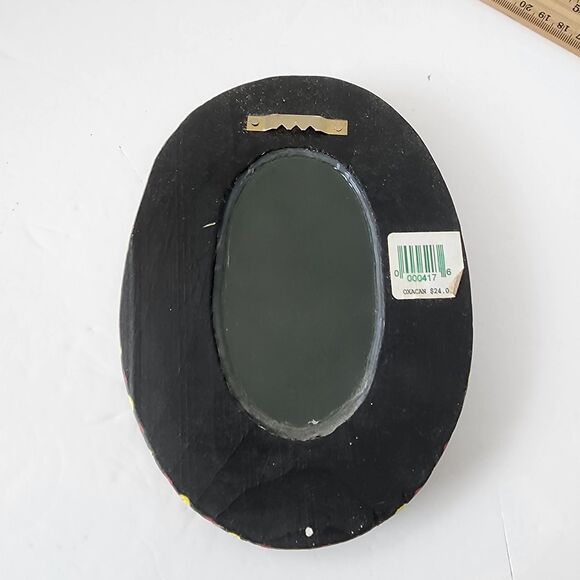 VTG Oaxacan Carved Wood Mirror Frame Oval Handed Paint Fish Cactus Bird Fox 7" - Picture 12 of 14
